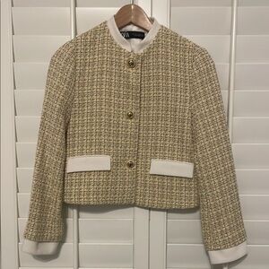 Zara Chic Beige Tweed Women's Jacket - Like NEW